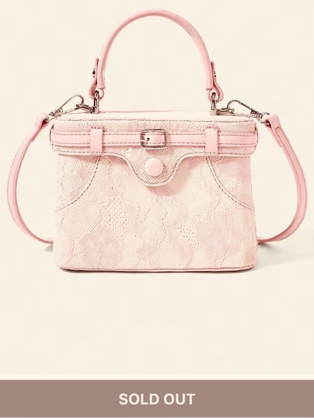 Pink Lace-Textured Top-Handle Crossbody Bag